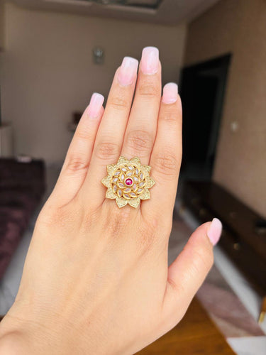 Yellow Meenakari Kundan Ring